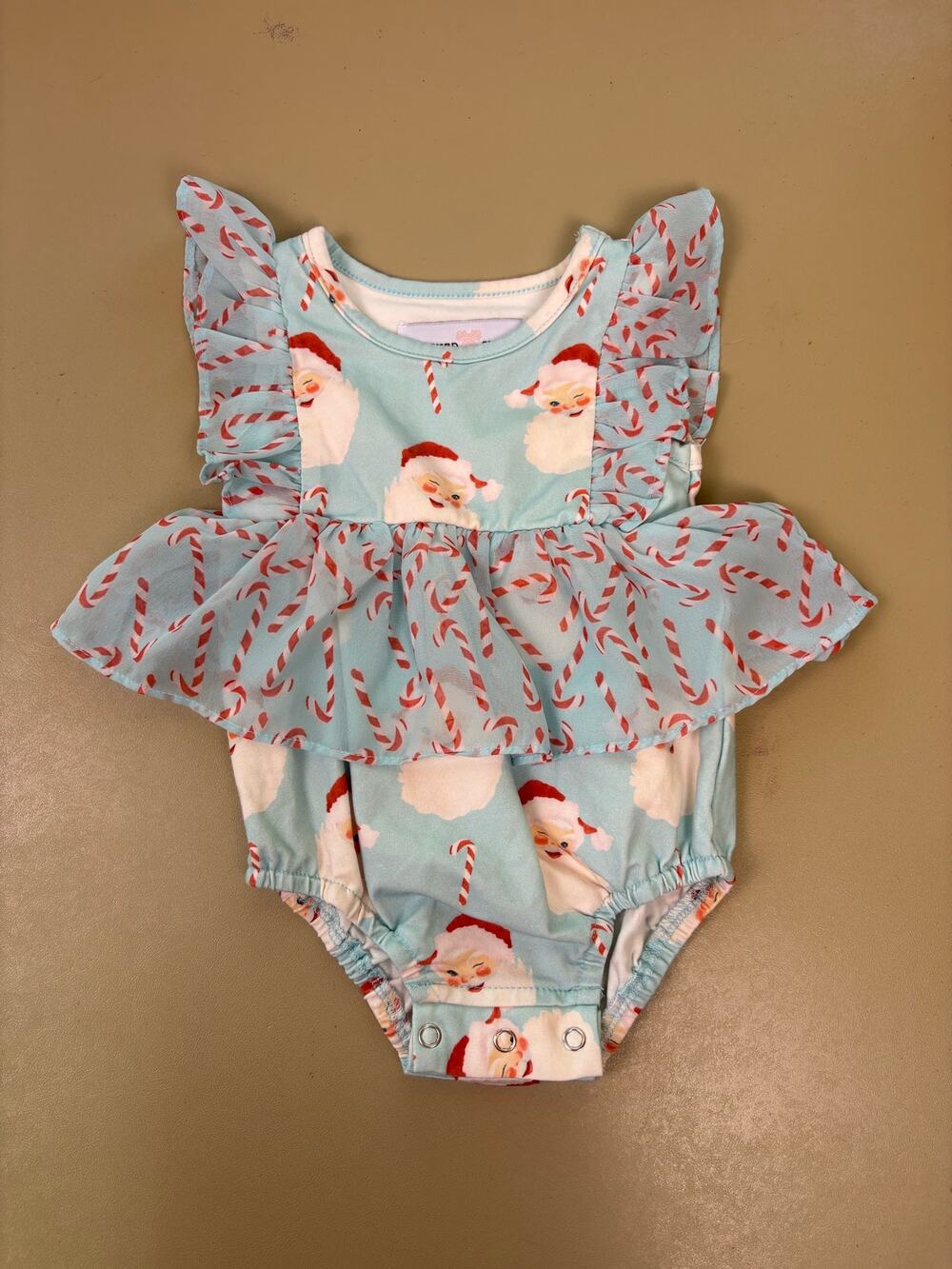 Smocked Sweets Baby Girls 6M Santa Candy Cane Christmas Ruffle Romper